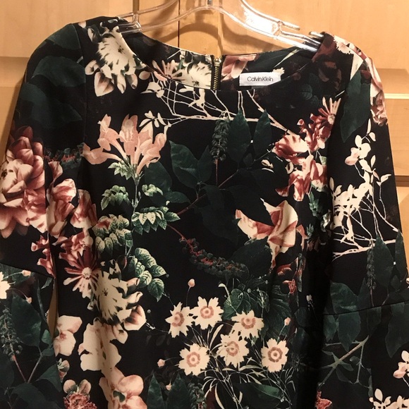 Calvin Klein Black Floral 3/4 Sleeve Dress - Picture 3 of 6